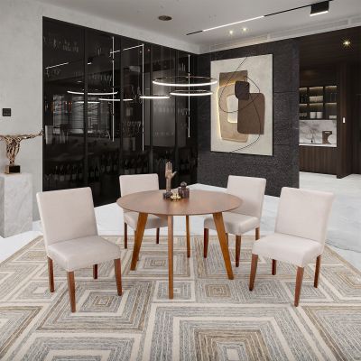 Comedor Redondo Marbella Con Sillas Alessia Beige 5 Piezas