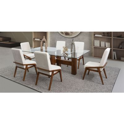 Comedor Rectangular De Cristal Praga Con Sillas Praga Mix Beige 7 Piezas