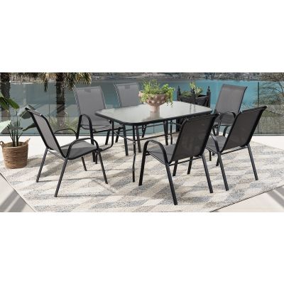 Comedor De Jardín Rectangular Perula Gris 7 Piezas