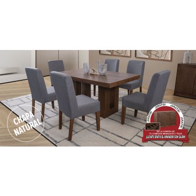 Comedor Rectangular Minnesota Gris 7 Piezas 