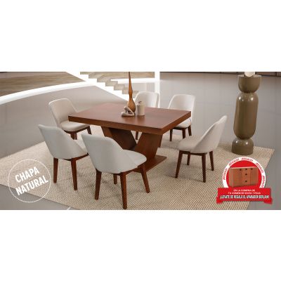 Comedor Volta Nogal Con Sillas Olaf Beige 7 Piezas