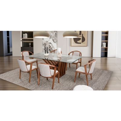 Comedor Rectangular De Cristal Andra Beige 7 Piezas