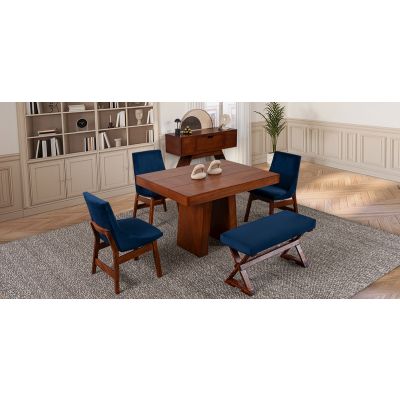 Comedor 120 Cm Odette Con Sillas Y Banca Azul Marino 5 Piezas