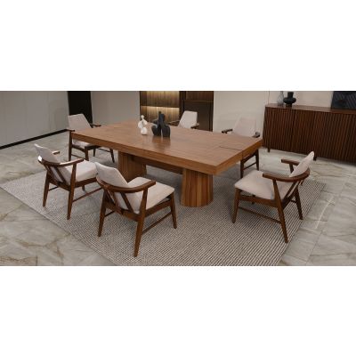 Comedor Rectangular 240 Cm Lynnea Con Sillas Cordel Beige 7 Piezas