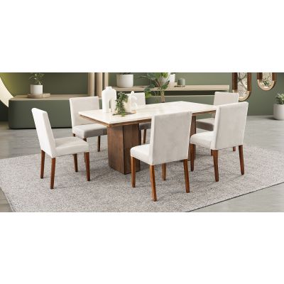 Comedor Rectangular De Mármol 180 Cm Alessia Beige 7 Piezas
