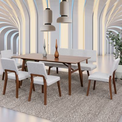 Comedor Rectangular 180 x 90 Cm Tavira Beige 6 Piezas