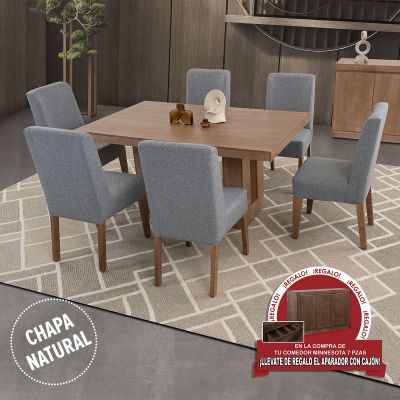 Comedor Rectangular Minnesota Gris 7 Piezas 