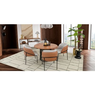 Comedor Redondo 120 Cm Valentina Beige 5 Piezas