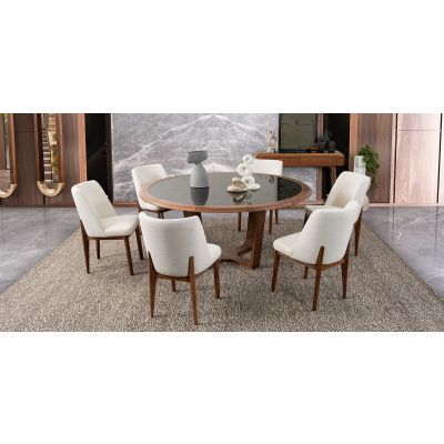 Comedor Redondo 180 Cm Irlanda Blanco 7 Piezas  