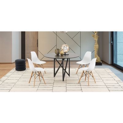 Comedor Redondo Nápoles Negro Con Sillas Atlas Blanco 5 Piezas