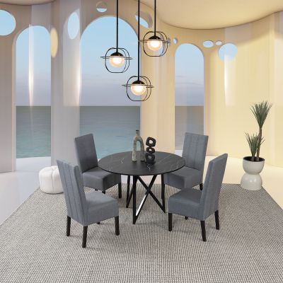Comedor Redondo Nápoles Negro Con Sillas Gris 5 Piezas