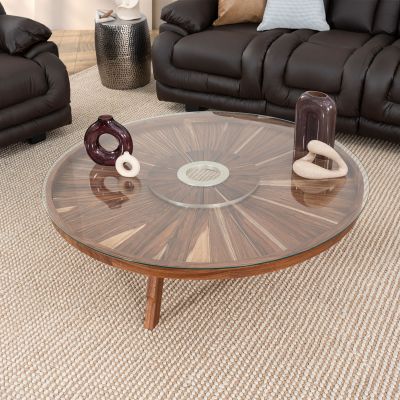 Mesa De Centro Redonda Madera Natural Dinka Café