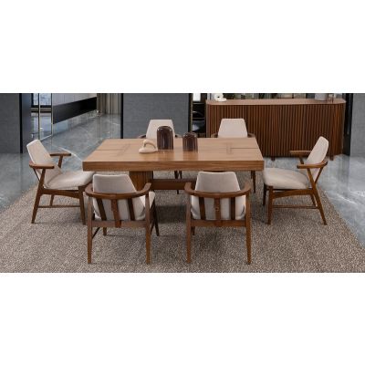 Comedor Rectangular 180 Cm Lynnea Con Sillas Cordel Beige 7 Piezas