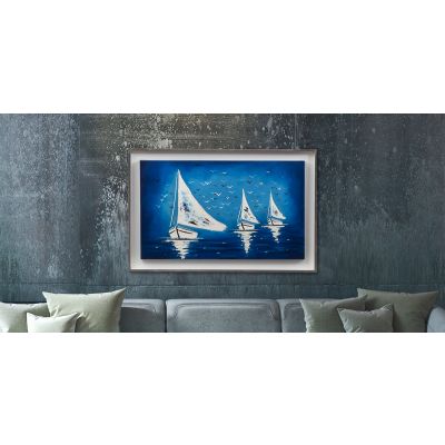 Pintura Al Oleo Velero Azul