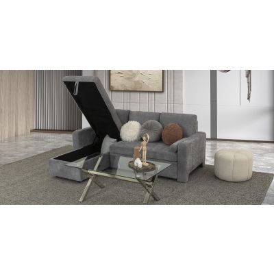 Sala Modular Izquierda Con Baúl Y Cama Alta Maia Gris