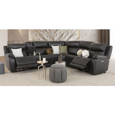 Sala Modular Con Reclinables Eléctricos De Piel Alberta Negro