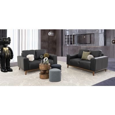 Sala Piel Littio Negro 2 Piezas