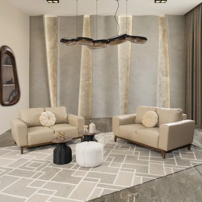 Sala Piel Littio Beige 2 Piezas
