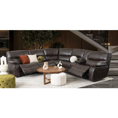 Sala Modular Con Reclinable Eléctrico Y Consola Rauda Café