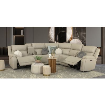 Sala Modular Con Reclinables Eléctricos De Piel Alberta Beige