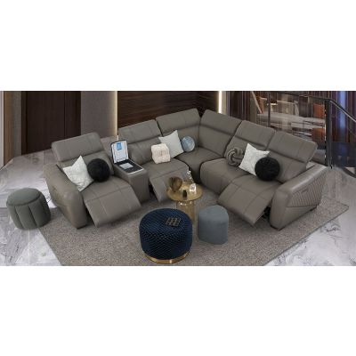 Sala Modular De Piel Con Reclinables Eléctricos Y Sistema De Refrigeración Brescia Gris