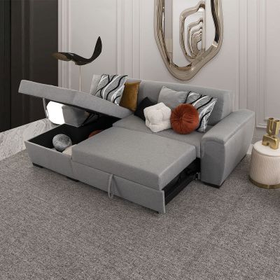 Sala Modular Izquierda con Baúl y Cama Alta Giselle Gris