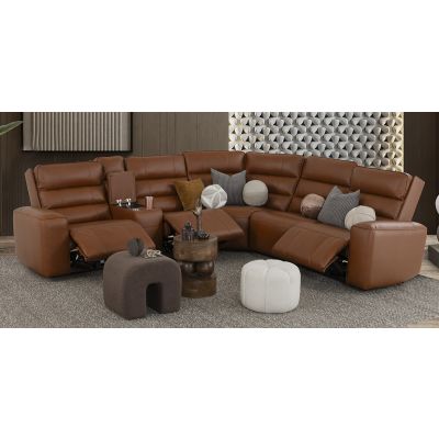 Sala Modular Piel Con Reclinables Eléctricos Y Consola Forli Café