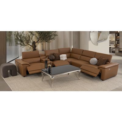 Sala Modular De Piel Con Reclinables Eléctricos Y Consola Montier Café