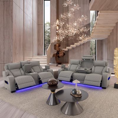 Sala Con Reclinables Eléctricos Jetour Gris Claro