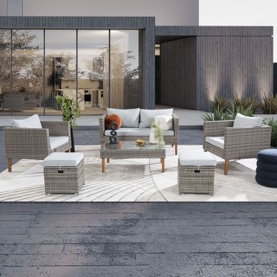 Set De Jardín Rectangular Juno Gris 6 Piezas