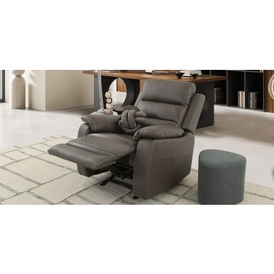 Sillón Piel Con Reclinable Y Mecedora Veluto Gris