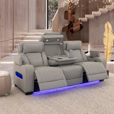 Sofá 3 Plazas Con Reclinables Eléctricos Jetour Gris Claro