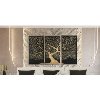 Cuadro Tríptico Decorativo Dubái Dorado