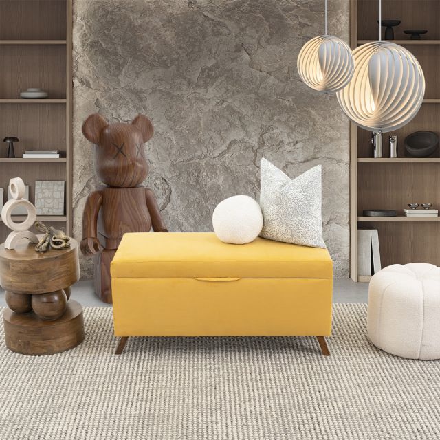 Banca Baúl Terciopelo Rod New Amarillo