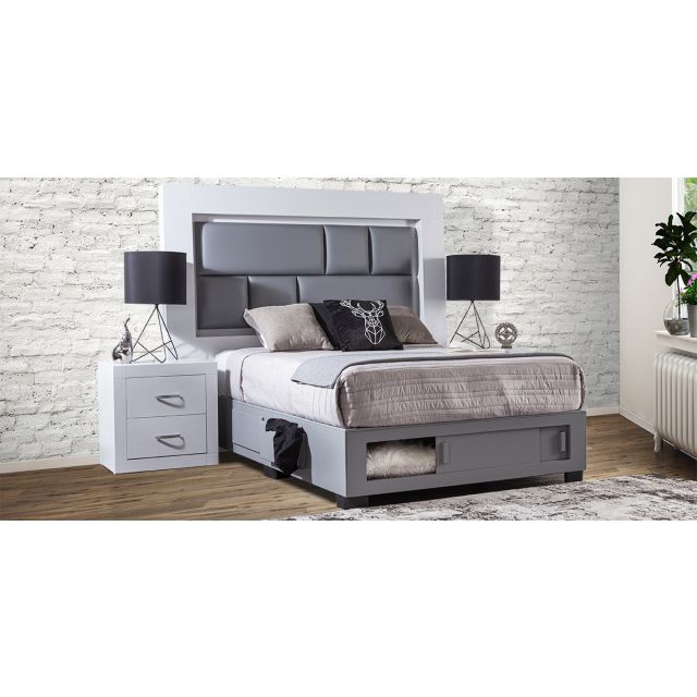Base De Cama Cajonera Matrimonial Koren Gris