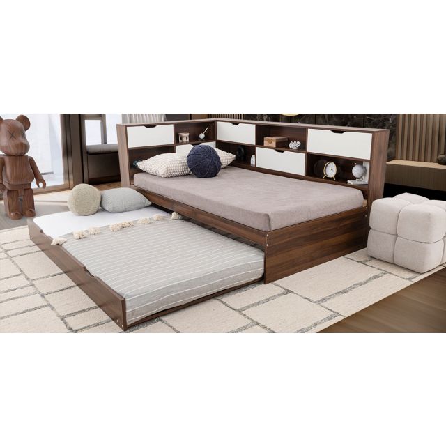 Cama Individual Con Cama Baja Individual Tian Café Nogal