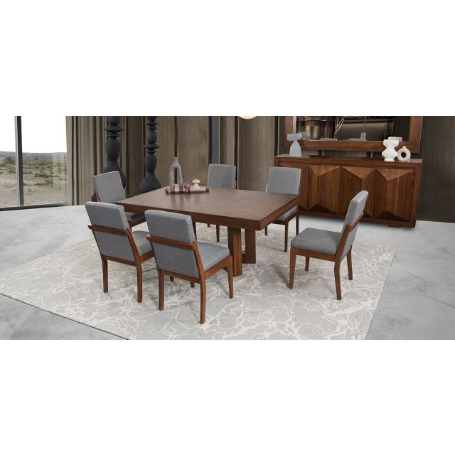 Comedor Rectangular 180 Cm Creta Gris Charcoal 7 Piezas
