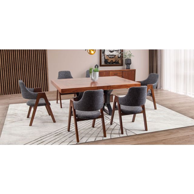 Comedor Rectangular 180 X 120 Cm Estocolmo Gris 7 Piezas