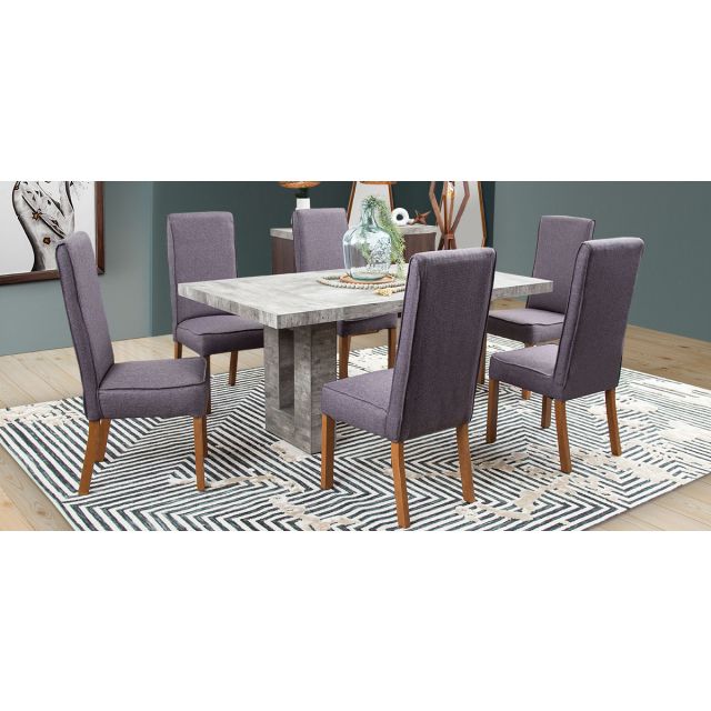 Comedor Rectangular Luxor Con Sillas Luxury Gris 7 Piezas