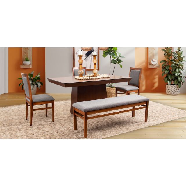 Comedor De 160 Cm Montreal Con Sillas y Banca Gris 5 Piezas