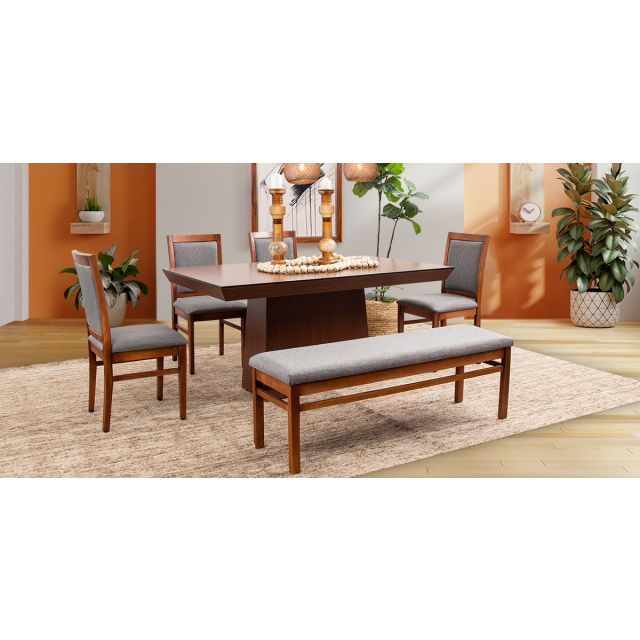 Comedor De 160 Cm Montreal Con Sillas y Banca Gris 6 Piezas