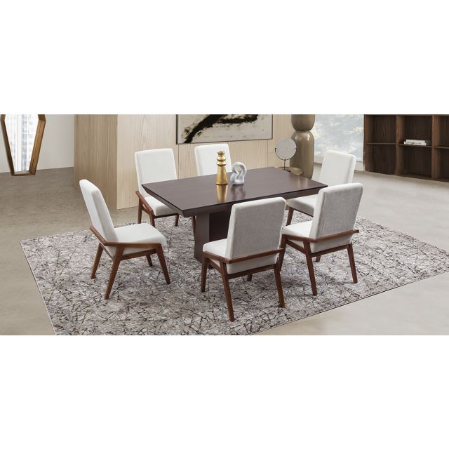 Comedor 160 Cm Montreal Con Sillas Praga Mix Beige 7 Piezas