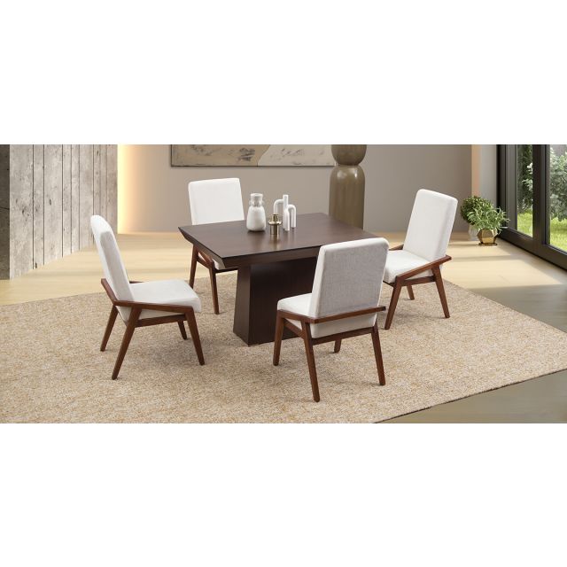 Comedor 120 Cm Montreal Con Sillas Praga Mix Beige 5 Piezas
