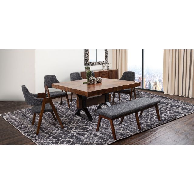 Comedor Cuadrado 150 X 150 Cm Estocolmo Con Sillas Y Banca Gris 6 Piezas