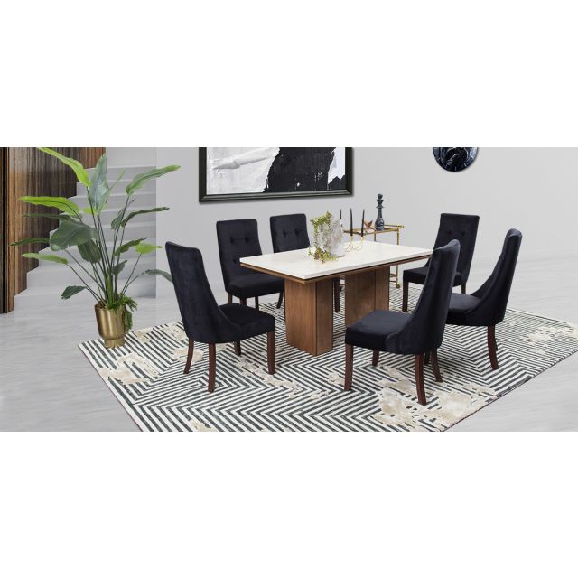 Comedor De Mármol Alessia Con Sillas Luxor Negro 7 Piezas