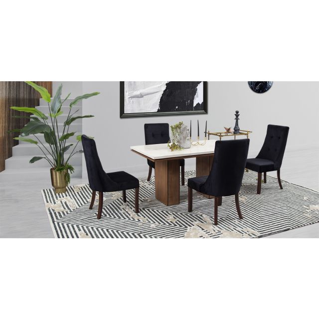 Comedor De Mármol Alessia Con Sillas Luxor Negro 5 Piezas