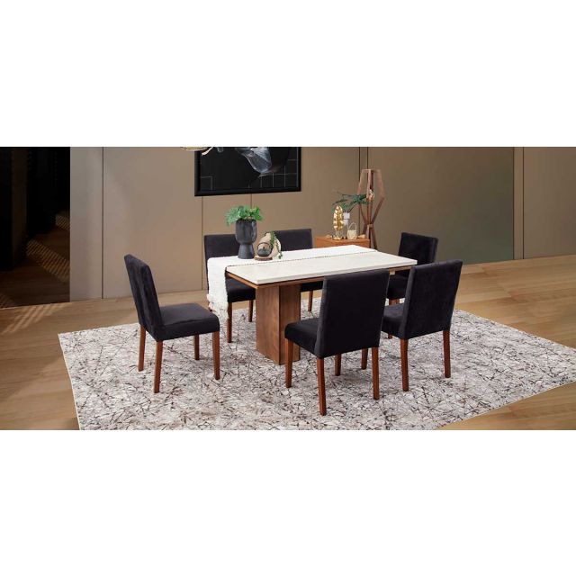 Comedor Rectangular De Mármol Alessia Beige/Negro 7 Piezas