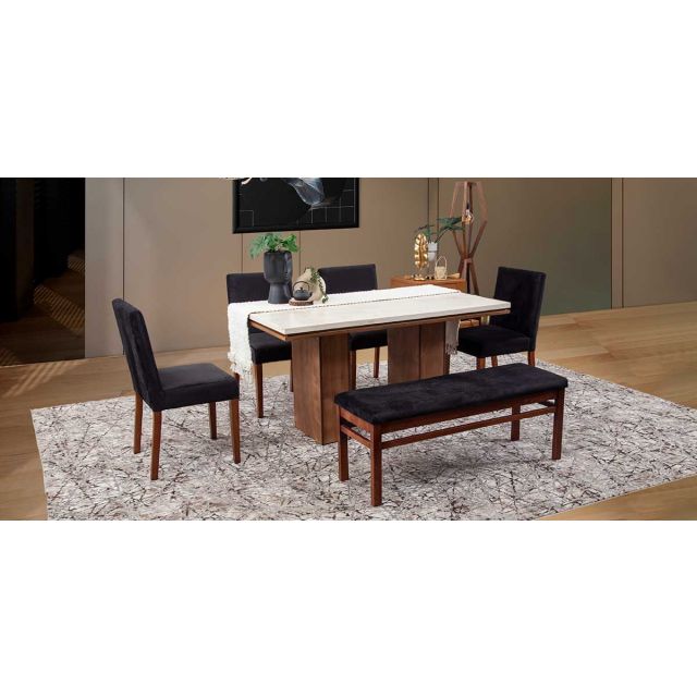 Comedor Rectangular De Mármol Alessia Beige/Negro 6 Piezas