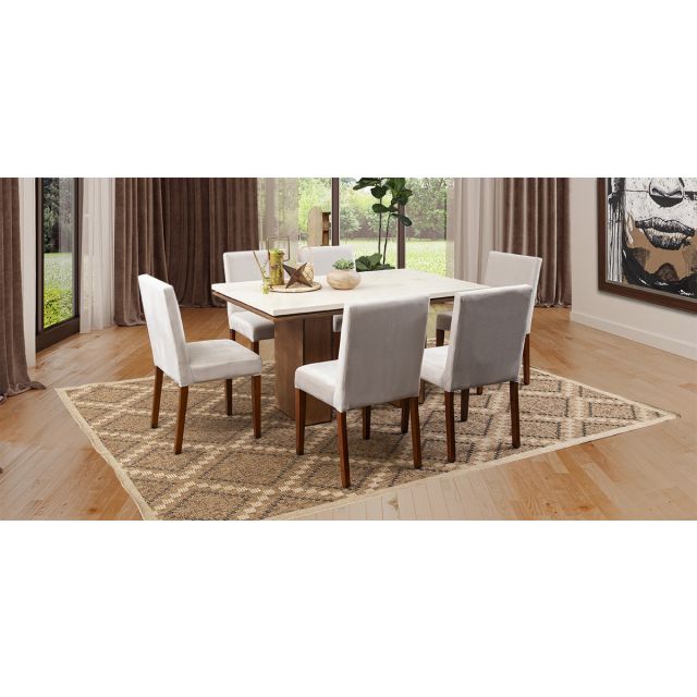 Comedor Rectangular De Mármol Alessia Beige 7 Piezas