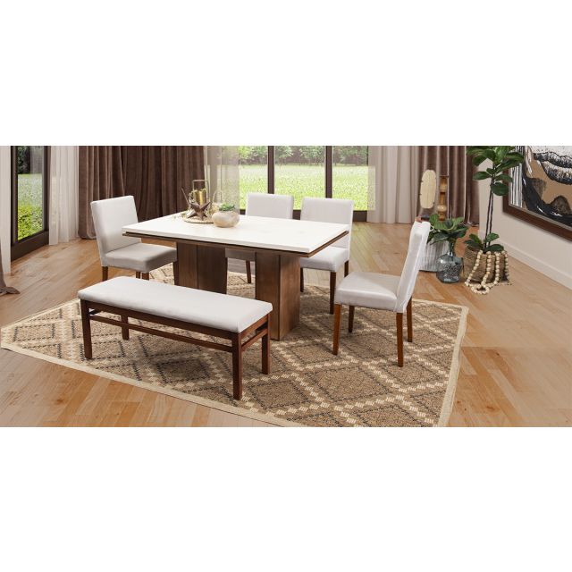 Comedor Rectangular De Mármol Alessia Beige 6 Piezas